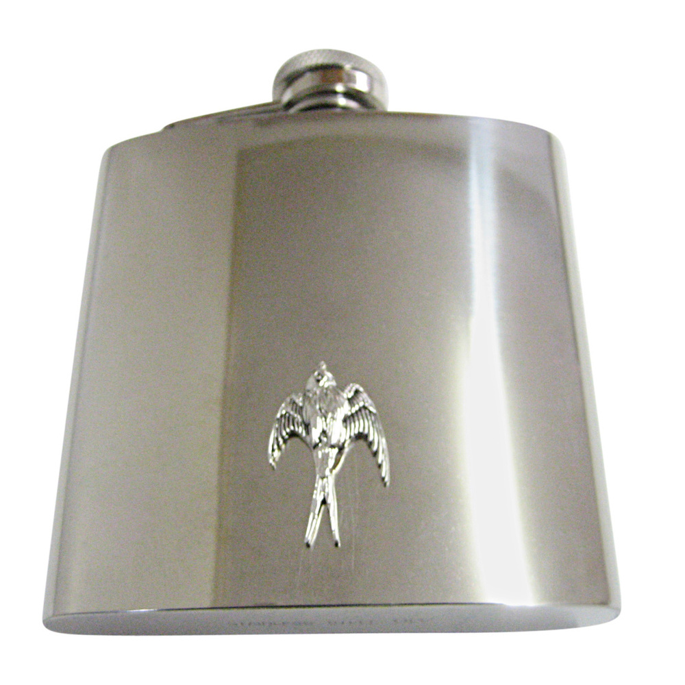 Silver Toned Sparrow Bird 6oz Flask